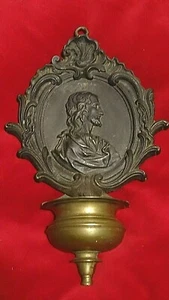 Catholic Antique 18th century Iron Baroque Holy face of Jesus Holy Water font - Picture 1 of 6