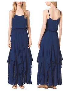 MICHAEL KORS Maxy Dress Flutter Tank Chiffon Navy Blue Lightweight Flowy Size XS - Picture 1 of 11