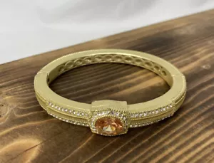 High End Look Gold & Crystal Bangle Bracelet Magnetic Close 7” - Picture 1 of 8