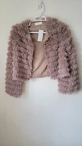 American Threads Faux Fur Shaggy Jacket Medium Pink Taupe Soft New - Picture 1 of 8