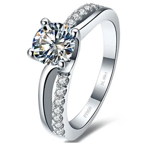 Superb 1CT NSCD Simulated Diamond Ring 4Prongs S925 Silver Engagement Ring Women - Picture 1 of 9