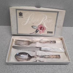 Viners Sheffield Silver Rose Plated Boxed set spoon, fork and knife - Picture 1 of 8