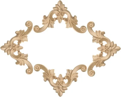 Apliques tallados de madera sin pintar 4 calcomanías para molduras de muebles onlay decoración del hogar Foto 1 de 4