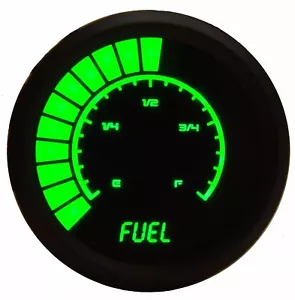 2 1/16" Universal Analog Fuel Gauge Green LEDs Black Bezel 52mm Made In The USA - Bild 1 von 7