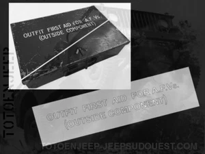 POCHOIR STENCIL CAISSE OUTFIT FIRST AID OUTSIDE  . jeep willys us ww2 - Picture 1 of 4