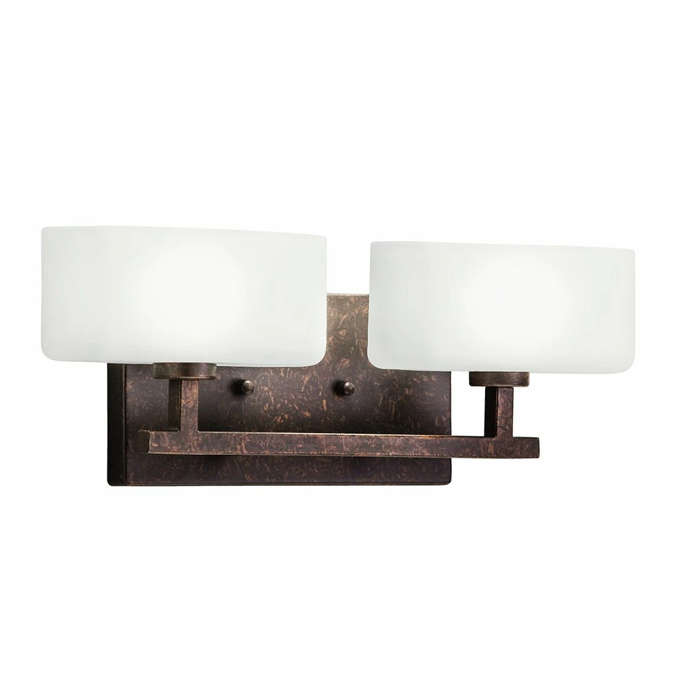 Bronze And Satin Etched Glass 2 Light Vanity Wall Light $102 - Image 1 of 1