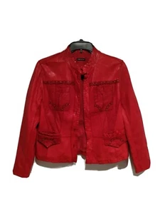 Chaqueta Benedetta Novi Mujer Talla L Bordada a Mano 100% Cuero Roja  - Imagen 1 de 12