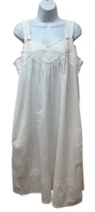 La Cera 100% Cotton White Sleeveless Long Night Gown Size L Embroidered - Picture 1 of 9