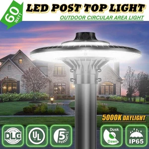 LED Post Top Light 60W with Photocell UL DLC Listed 8,400Lm Circular Area Light - Picture 1 of 15