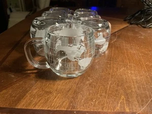 Set Of (7) Nestle Mugs With Etched Glass World Map 8 oz Vintage 1970’s MCM - Picture 1 of 3