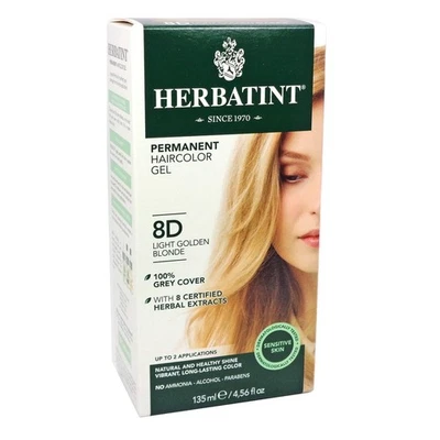Gel de color de cabello herbal permanente HERBATINT 8D rubio dorado claro 4,56 fl oz Foto 1 de 4