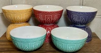 "Juego de 8 cuencos de porcelana Trudeau de 4,5"" 4 colores patrón geométrico EC" Foto 1 de 4