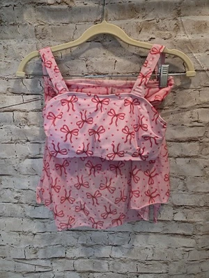 Girls Pink Bow 3 Piece Swim Suit With Skirt - Image 1 of 3