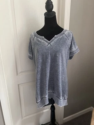 Green Tea Gray Sweatshirt Short Sleeve Oversized Back Zip Medium - Image 1 of 4