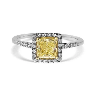 2.5 ct Radiant Cut Simulated Citrine Women Solitaire Ring 14k White Gold Plated - Image 1 of 4
