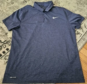 Nike Dri Fit Blue 1/4 Button Polo Golf Shirt Mens Size Large Short Sleeve - Picture 1 of 6