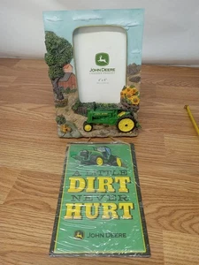 Vintage Resin John Deere Picture Frame 4" X 6" And Metal Sign - Picture 1 of 12