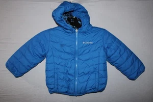 Columbia Kids Reversible 3T Puffer Jacket Hooded Blue Buffalo Print - Picture 1 of 9
