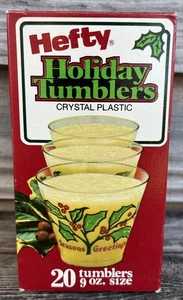 Vintage 1981 Hefty Christmas Holiday Tumblers 9oz Original Box Seasons Greetings - Picture 1 of 5