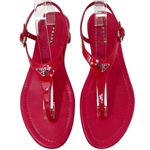 Prada Pink Patent Leather Logo Thong Sandals – Size 39.5 - Picture 1 of 8