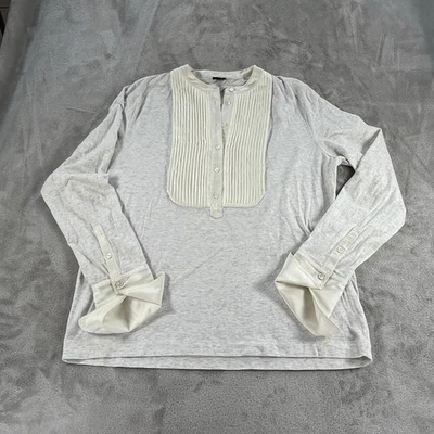 Blusa Henley J.Crew Pintuck Bib Manga Longa Top L Botão Marfim Luxo Silencioso - Imagem 1 de 4