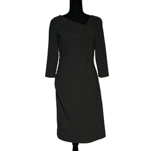 Tahari Arthur S. Levine Dress 8 Gray Asymmetrical Neck 3/4 Sleeve Sheath - Picture 1 of 6