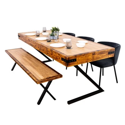 Butchers Block Dining Table with Z Legs | Solid Oak and Reclaimed Timber Style - Image 1 of 4
