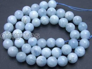 8-9mm Round Natural Blue Aquamarine Gemstone Beads for Jewelry Making Strand 15" - Picture 1 of 3