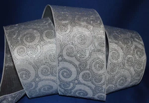 Wired Ribbon~Luxury 4" White Velvet~Silver Sparkle Swirl~Holiday~Wreath~Gift~Bow - Picture 1 of 2