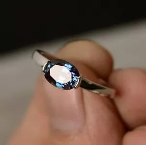 1.20Ct Oval Cut Simulated Alexandrite Engagement Ring 14k White Gold Plated - Picture 1 of 6