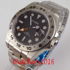 43mm bliger esfera negra cristal zafiro luminoso naranja GMT reloj automático para hombre - Imagen 1 de 10