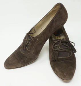 Stivali stivaletti stringati vintage Salvatore Ferragamo marroni scamosciati misura 8,5 AA - Foto 1 di 10