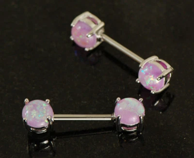 Par de anillos de pezón con barra de ópalo de fuego púrpura joyería perforadora 14G Foto 1 de 3