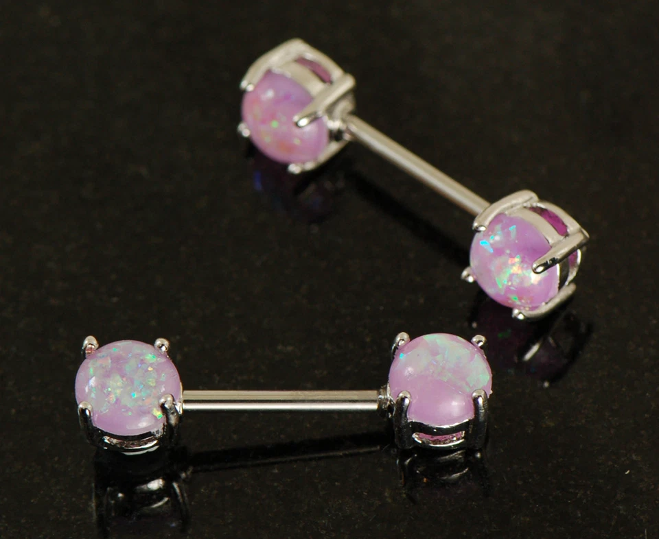 Par de anillos de pezón con barra de ópalo de fuego púrpura joyería perforadora 14G Foto 1 de 3