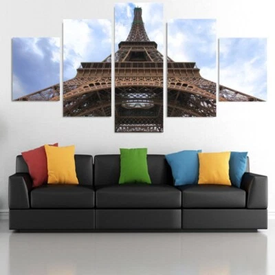 Torre Eiffel París Francia Vista al Cielo 5 Piezas Panel Lienzo Arte de Pared Foto Decoración Foto 1 de 2