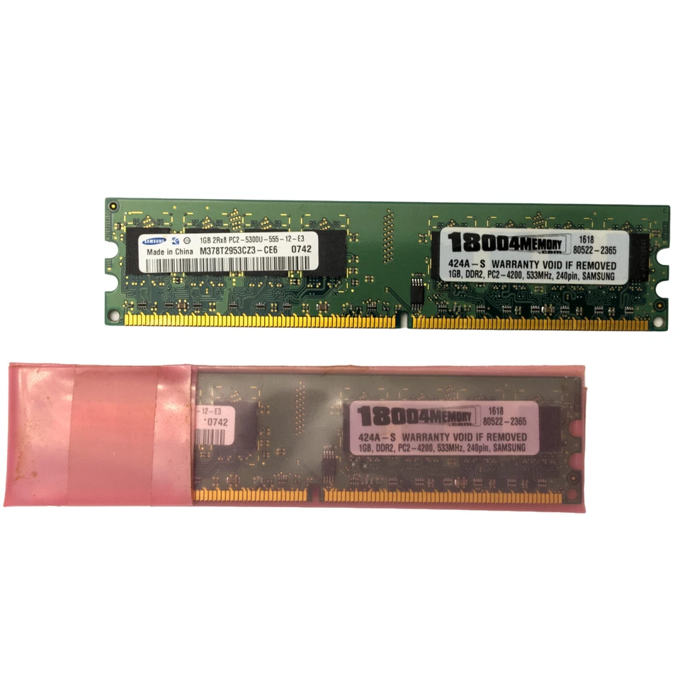 Samsung 1GB DDR2 RAM PC2-5300 533MHz 240-Pin RAM M378T2953CZ3-CE6 DIMM Pair - Image 1 of 1