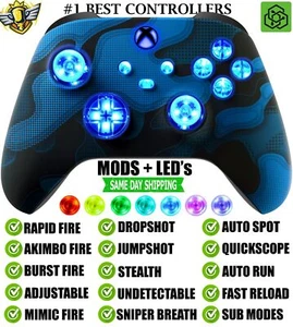MODS + LEDs Camo Blu Rapid Fire Wireless Modded Controller for Xbox Series X S - Picture 1 of 2
