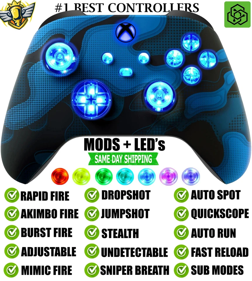 MODS + LEDs Camo Blu Rapid Fire Wireless Modded Controller for Xbox Series X S - Image 1 of 2