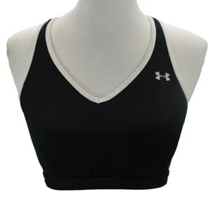 Athletic Under Armour Sports Bra Black White Trimmed Racer Back Size Small - Picture 1 of 5
