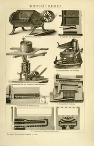 Bäckerei Maschinen Brotherstellung historische Bildtafel Holzstich ca. 1892 - Bild 1 von 10