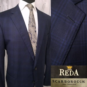 Scarborough Reda Men's Bespoke Blazer 48r Blue Plaid 100% Wool Sport Coat Jacket - Bild 1 von 23