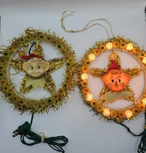 2 Vintage Elf Pixie Circle Tree Toppers 1 Non Working 1 White Lights Only Work - Picture 1 of 11