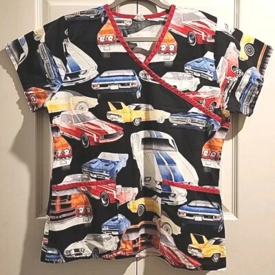 TAFFORD Scrubs Top Sz S V-Neck SS Cotton Alexander Henry Pure Muscle Fabric USA - Image 1 of 4