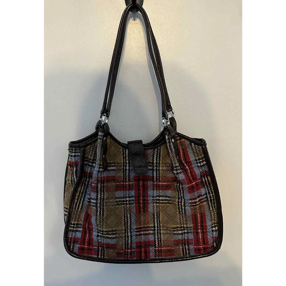 VERA BRADLEY Rojo Gris Cuadros HIGHLANDS CARGO Bolso Cartera Lana Preparación Academia Foto 1 de 4