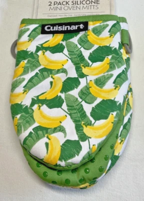 CUSINART MINI GUANTES HORNO (2) PLÁTANOS AMARILLO VERDE ALGODÓN SILICONA 5,5 X 8 NUEVO CON ETIQUETAS Foto 1 de 3