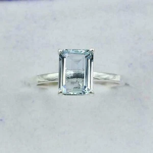 Anillo de compromiso de mujer aguamarina hecho a mano 6 quilates corte octágono aguamarina - Imagen 1 de 4