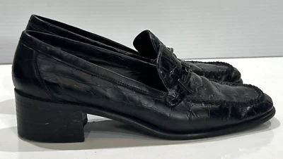 Женские черные кожаные мокасины Stuart Weitzman с тиснением под крокодила 7,5 Academia Shoes - Изображение 1 из 4