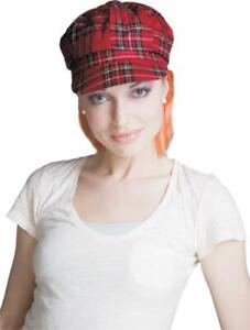 Dress-Up-America Hat with Attached Wig - Plaid Newsboy Cap with Hair for Women