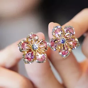 925 Silver Flower Zircon Crystal Earrings Ear Stud Women Jewellery Xmas Gifts - Picture 1 of 7