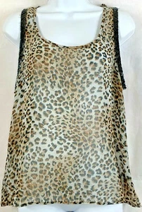Papaya Size M Boho Sheer Animal Print Tank Top Blouse Sequin Arm Hole Scoop Neck - Picture 1 of 12